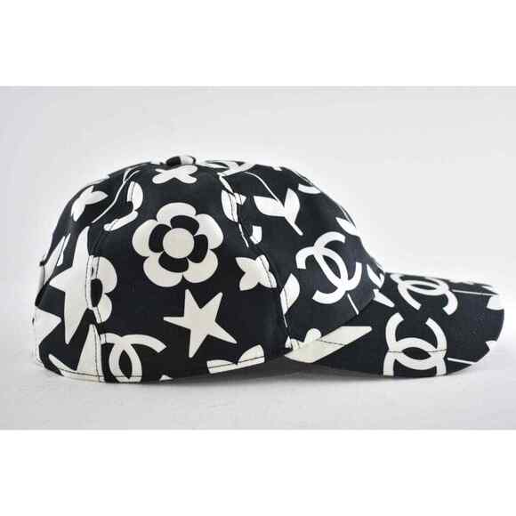 Chanel 22P Black White Graffiti CC Silver Logo Baseball Cap Curved Peak Hat - Picture 5 of 11